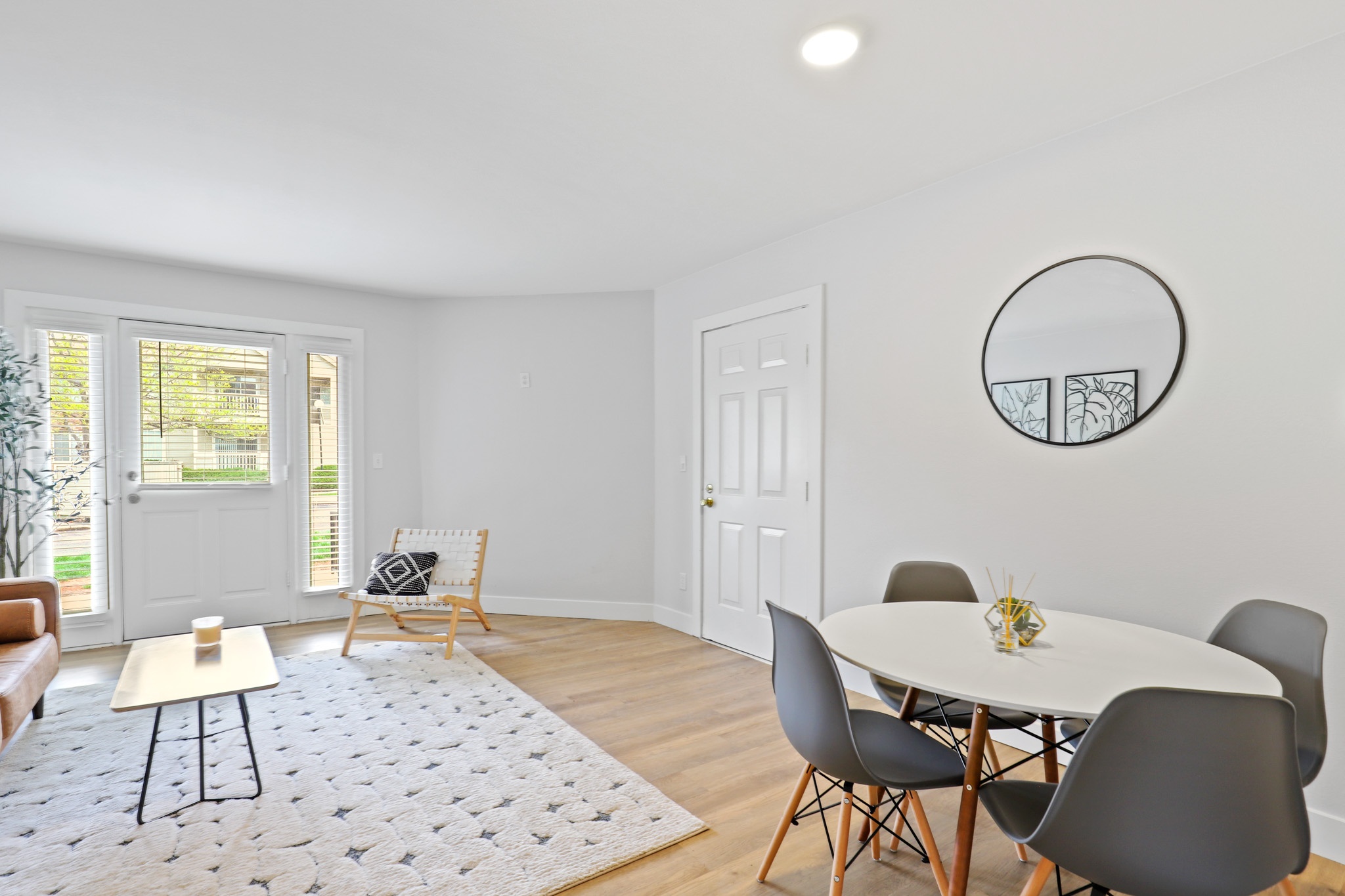 Dining and living area of a model apartment