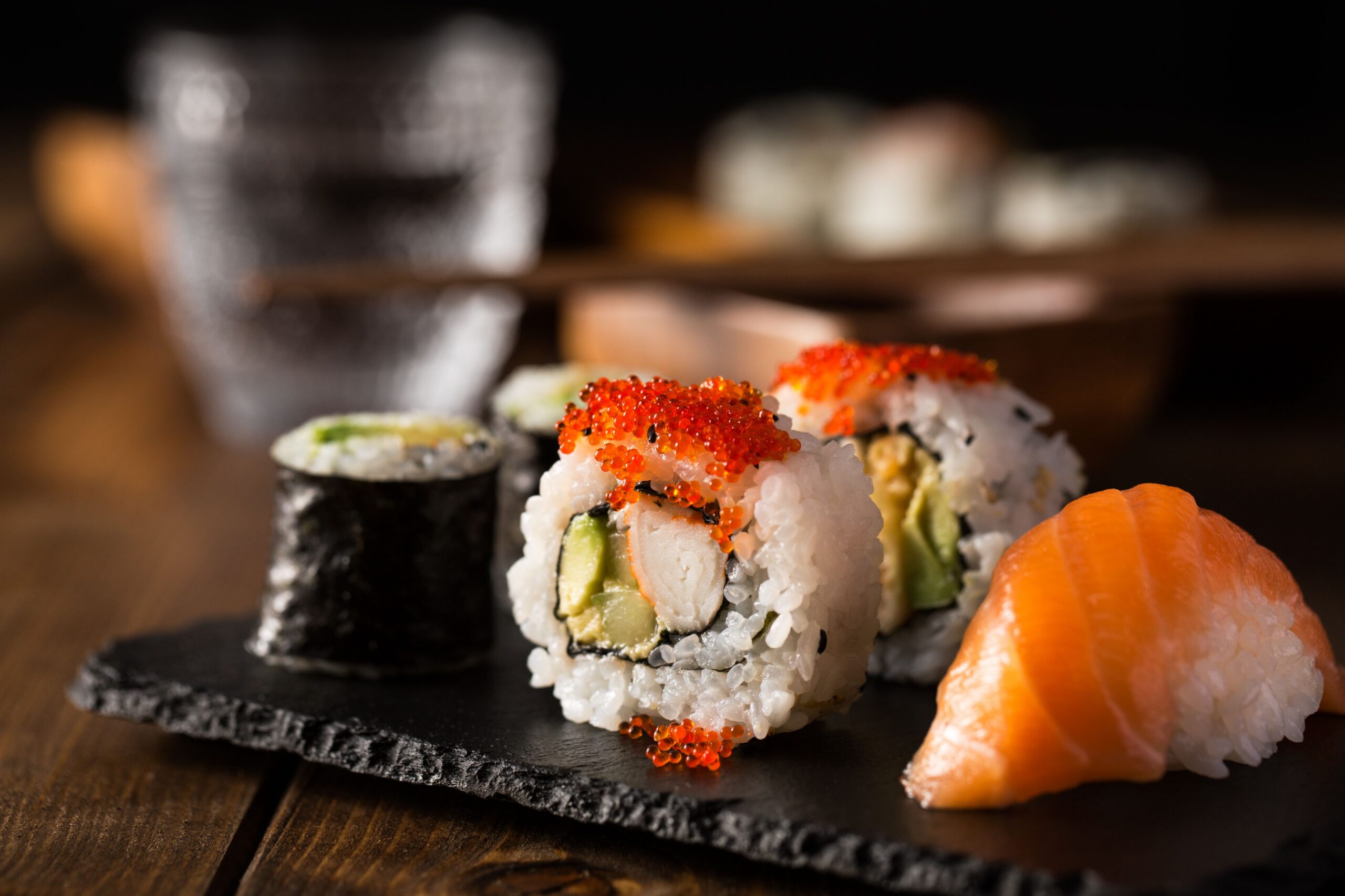 assorted sushi and nigiri platter scaled